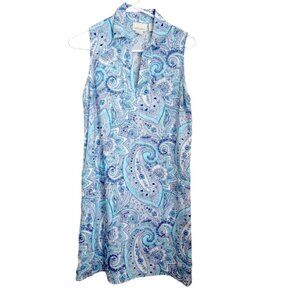 Cynthia Rowley 100% Linen Dress Women's 4 Blue Paisley Print Sleeveless Dress‎